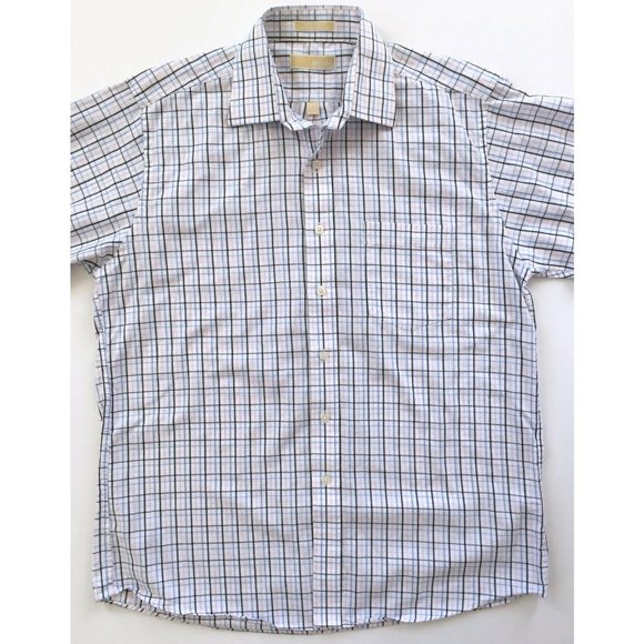 MICHAEL KORS Mens White Blue Pink Black Striped Button Dress Shirt Sz 16.5 32/33 - Picture 3 of 4